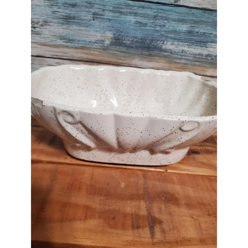 😎Vintage Speckled White Ceramic Oval Bowl Dish Planter‎ Dishware Home Decor